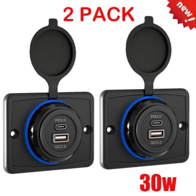 2pc Camper Car USB Port Fast Charger Socket Power Outlet Panel DC PD Type C 30W - Image 1 of 4