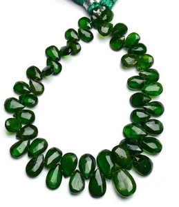 Natural Gem Russian Chrome Diopside 7x5 to 10x8MM Faceted Pear Briolettes 8" - Picture 1 of 3