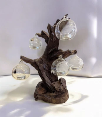 Kerzenständer Wurzelholz Baum Teelichthalter Glas Kugel Massiv Kerzenhalter Deko - Bild 1 von 4