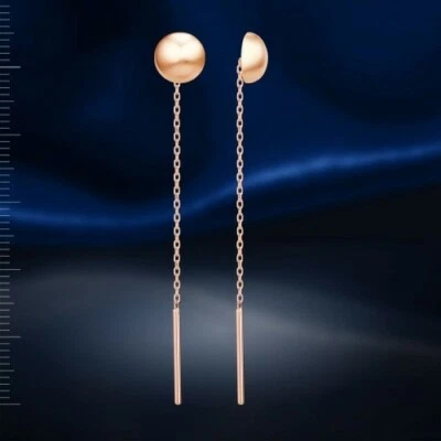 Small threader earrings russian rose gold 585 /14k NWT new - Image 1 of 2