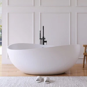 63'' Freestanding Bathtub Stone Resin Solid Surface Soaking Tub Freestanding tub - Picture 1 of 8