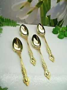 4 Barclay Geneve GOLDEN ROYAL CROWN Gold Electroplate Stainless Teaspoons - Picture 1 of 6