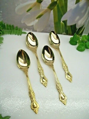 4 cucharaditas de acero inoxidable con electrochapado de oro Barclay Geneve GOLDEN ROYAL CROWN Foto 1 de 4
