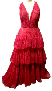 J. Mendel Tulle Tiered Red Swiss Dot Layered Ball Gown Long Dress IT 38 / US 2 - Picture 1 of 5