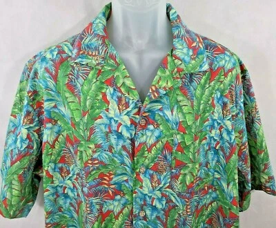 Camisa masculina Edwards verde havaiana floral botão frontal manga curta tamanho GG  - Imagem 1 de 4