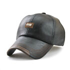 Baseball Trucker Cap Pu Leather Sport Plain Casual Adjustable Driver Men Hat
