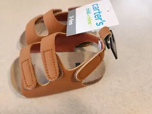 Carter's Child of Mine Boys 3-6 MONTHS Double Strap Sandals Brown Summer #8624 - Picture 1 of 6