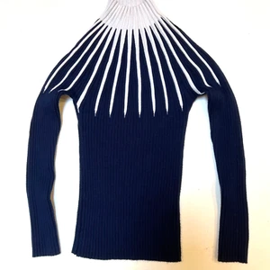 ENC woman’s Sweater. Designer Small. Navy Blue White Mock Turtleneck  Stretchy - Picture 1 of 4