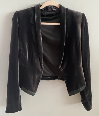 Jaqueta Blazer Elie Tahari Designer Veludo Mescla de Seda Curta Cinza/Marrom Tamanho 4 - Imagem 1 de 4