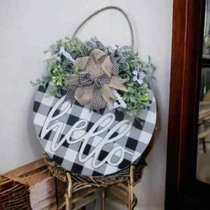 Welcome Sign Porch Decor Rustic Wooden Hangers Front Door Outdoor Hanging Home - Picture 1 of 3