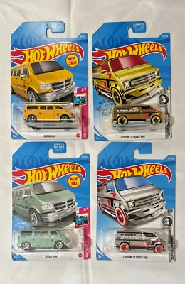 风火轮 LOTE DE 4 道奇范,1 绿色,1 黄色,2 超级铬,1: 64 比例 — 第 1/4 张图片