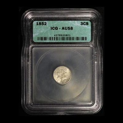 1852 3c Silver Three Cent Piece Type 1 ICG-AU58- Free Shipping USA - Image 1 of 3