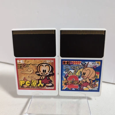 PC Engine PC Genjin  1 2 Set NEC Hucard HUDSON SOFT Working Tested - Image 1 of 2