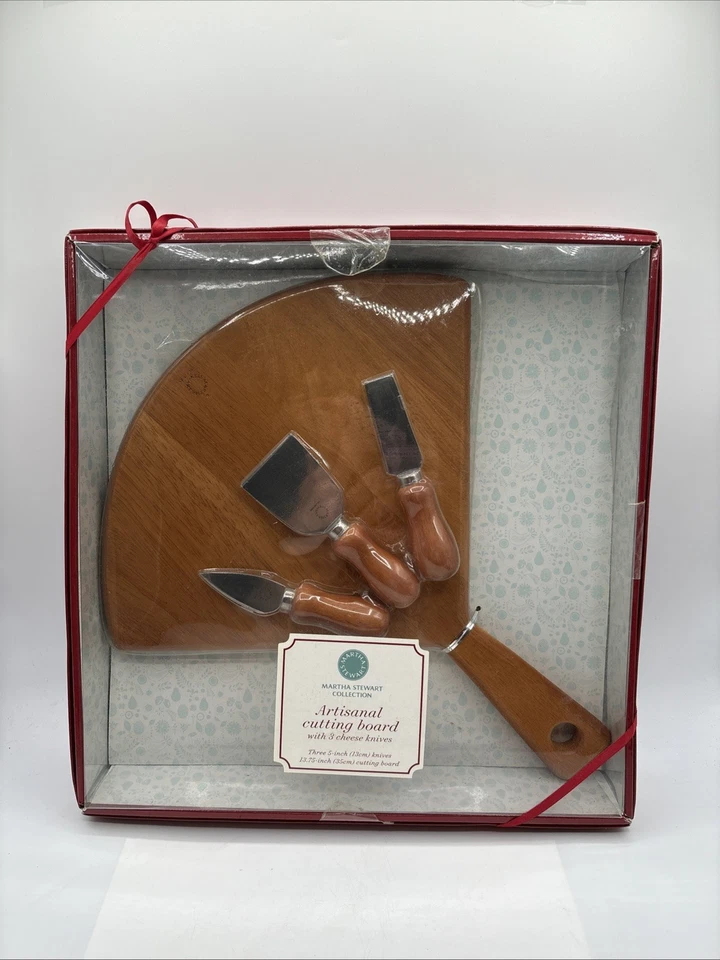 Martha Stewart Collection Cutting Board Artisanal W/ 3 Cheese Knives 13.75" - Image 1 of 4