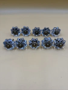 Vintage Set/10 Glass and Brass Cabinet Drawer Knobs Pulls Gold And Clear - Picture 1 of 5