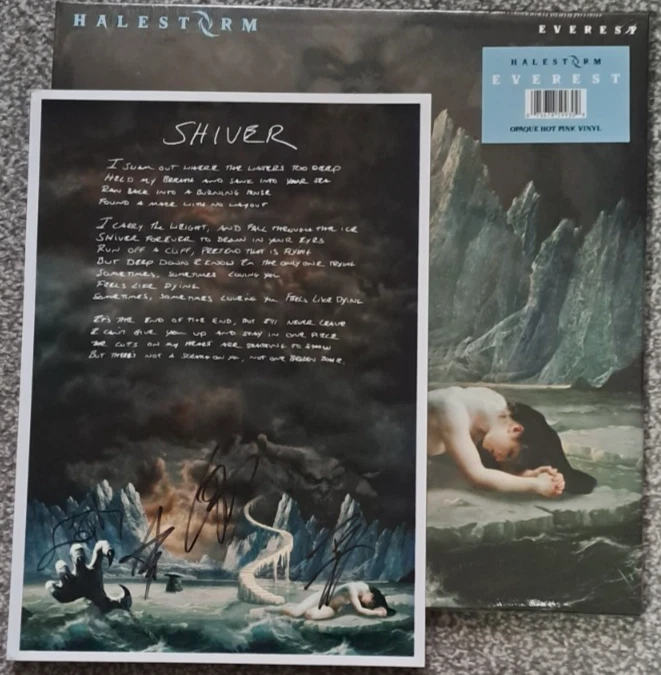 Halestorm - Everest Ltd Pink Coloured Vinyl & Band Hand Signed Lyric Sheet NEW  - Image 1 of 3