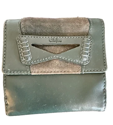 Cole Haan Vintage Green Satin Velvet Wallet Genuine Leather - Imagem 1 de 4