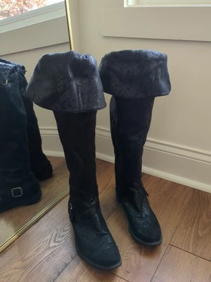 Botas altas de cuero italiano forradas de terciopelo vintage de lujo para mujer talla 7 Foto 1 de 4