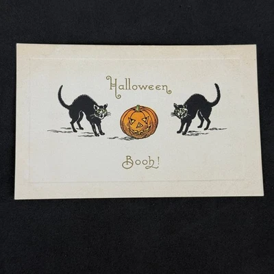 Postal de Halloween vintage gatos negros calabaza ¡Boo! Copyright 1911 coleccionable Foto 1 de 4