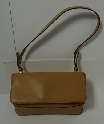 Adrienne Vittadini Crossbody Bag Tan Leather Flap Shoulder Purse Adjustable Stra - Image 1 of 4