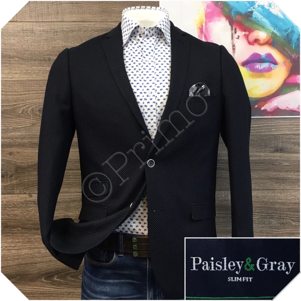 Blazer PAISLEY & GRIS Para Hombres Abrigo Deportivo Chaqueta Informal Talla 42R Traje de Dos Botones Foto 1 de 4