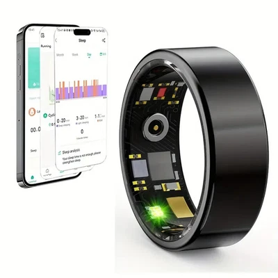 Anillo inteligente (negro, talla 9) rastreador de salud fitness sueño cardíaco para iOS Android Foto 1 de 4