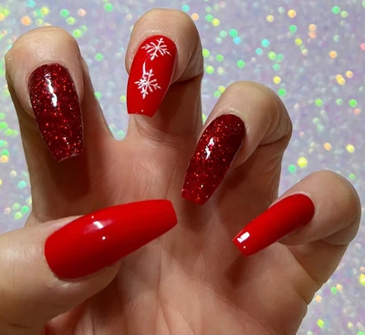 20 Christmas Gel Press On False Nails - Stiletto, Coffin, Square, Almond, Oval. - Image 1 of 2