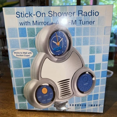 SHARPER IMAGE Shower Stick-On, Radio, Clock, Mirror New Sealed 2005 - Image 1 of 4