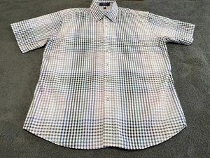 Alan Flusser Mens Large Seersucker Button Up Colorful Stripe Plaid - Picture 1 of 17