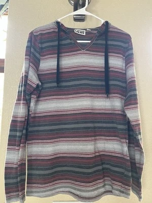 VANS Grey Stripe Pullover Hooded Long Sleeve Knit Shirt Big Boy’s Medium - Image 1 of 4