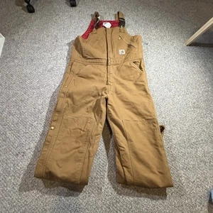 Carhartt Tan Duck Canvas Quilted Warm Work Bibs Overalls Men’s Size 36/32 - Picture 1 of 6