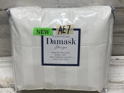 Juego de sábanas Charter Club Damask Stripe 550 TC Twin 3 piezas blanco nuevo Foto 1 de 4