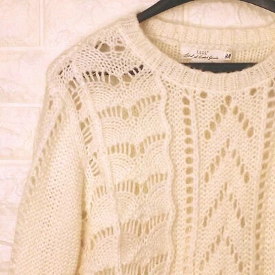 L.O.G.G. H+M Fine Knit Sweater Women's Sz-M LSL Open Cable Knit Pullover Cream Foto 1 de 4