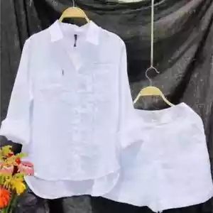 Summer Cotton Linen Casual Home 2 Piece Set For Women 2025 Fashion White Long - Picture 1 of 13