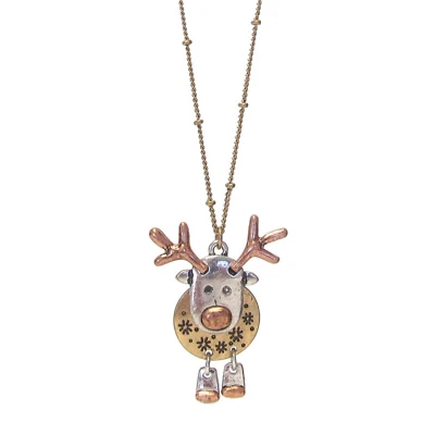 Collar colgante de reno Rudolph ondulado de Navidad plata y oro rosa Foto 1 de 4