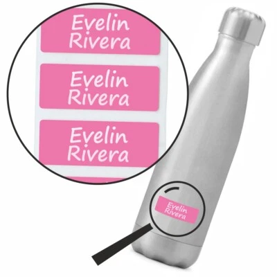 Etiquetas de botellas de agua personalizadas a prueba de lavavajillas/impermeables - rosa Foto 1 de 4