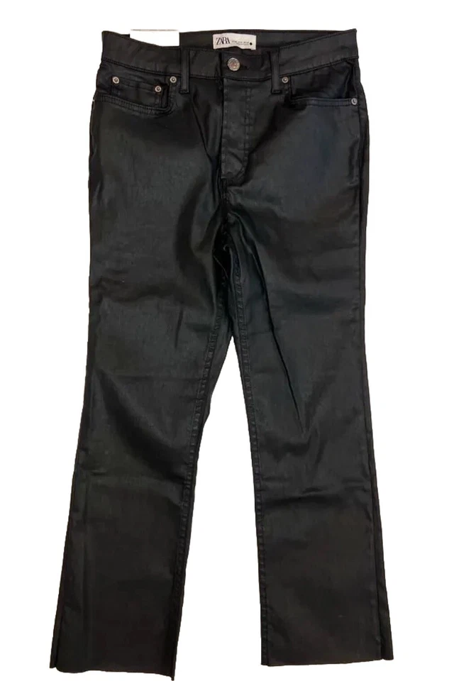 ZARA Dress Black Faux Leather Vegan Sheath Sleeveless Lined LARGE # RN77302