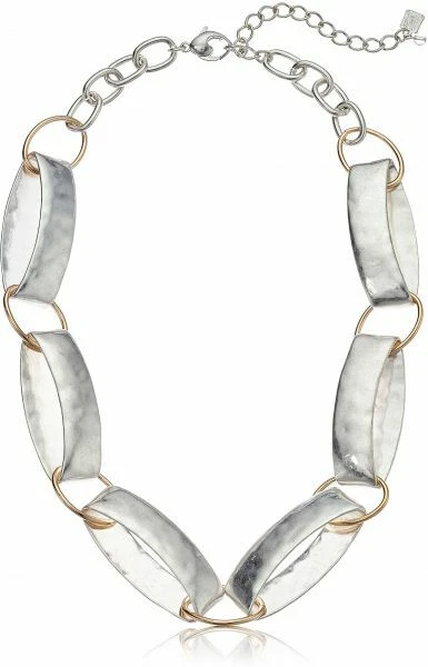 Robert Lee Morris Hammered Silver Tone Collar Rose Gold Link Chain Necklace