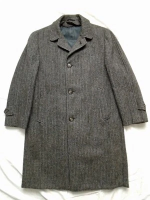 Vintage 70s Harris Tweed Mens 38S* Overcoat Handwoven Scottish Wool - Image 1 of 4