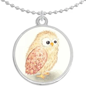 Watercolor Owl Round Pendant Necklace Beautiful Fashion Jewelry - Picture 1 of 1