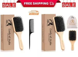 Hair Brush Set, Sosoon Boar Bristle Paddle Hairbrush for Women Men Kids Reducing - Picture 1 of 27