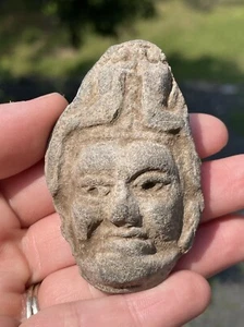 Antica statuina umana testa di guerriero giaguaro faccia in terracotta precolombiana Azteca - Foto 1 di 7