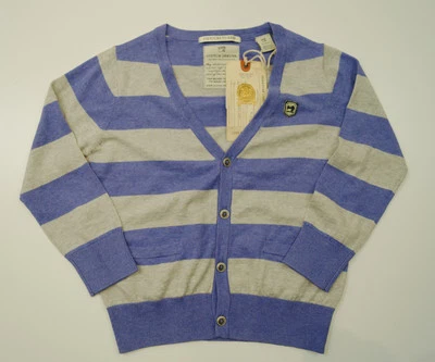 SCOTCH SHRUNK Boy's Purple & Grey Stripe Knitted Cotton V Neck Cardigan Top BNWT - Image 1 of 4