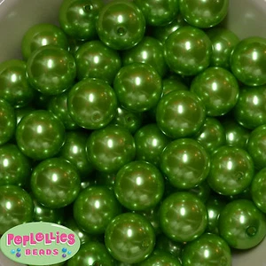 20mm Lime Green Acrylic Faux Pearl Bubblegum Beads 20pc Chunky Jewelry Necklace - Picture 1 of 1