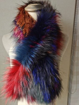 FEIMANYUAN Women Real Fox Fur Scarf Winter Warm Neckerchief Fluffy Silver fur Multi-Colors