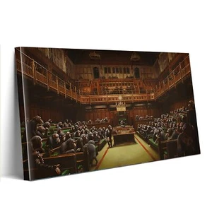 ALMLZL Banksy Monkey Parliament Canvas Wall Art Graffiti Street Art Gorilla P... - Picture 1 of 8