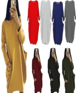 Ladies Italian Lagenlook Cotton Long Sleeve Tunic Dress Plus Size 10-22 - Picture 1 of 11