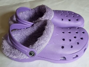 Warm Fur Lined Furry Clogs Cloggis Slippers Garden Lilac Purple with Purple Fur  - Picture 1 of 20