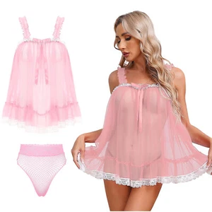 Women Sheer Lingerie Camisole See Through Long Sleeve Tops Sleepwear Nightwear - Picture 1 of 78