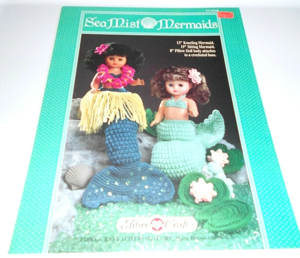 FIBRE CRAFT 1989 SEA MIST MERMAIDS 13" 19" 8" DOLL CROCHET PATTERN 205 - Image 1 of 1